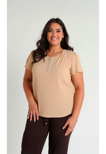 Blusa Para Mujer. Manga Corta Taupe Marca L&H
