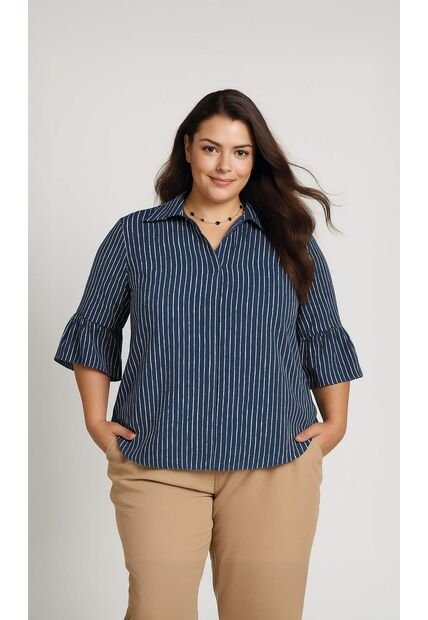 Blusa Para Mujer. Manga 3/4 Azul Marca L&H