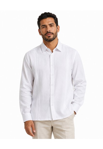 Guayabera Para Hombre Manga Larga Blanco Marca L&H Ref. 9R135077
