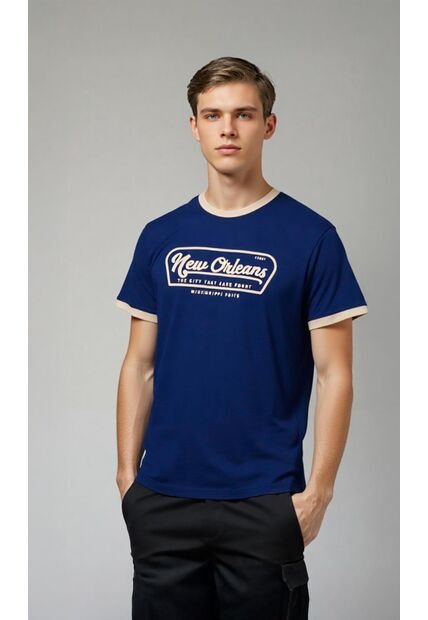 T-Shirt Para Hombre Manga Corta Azul Marca L&H Ref. 4K109135