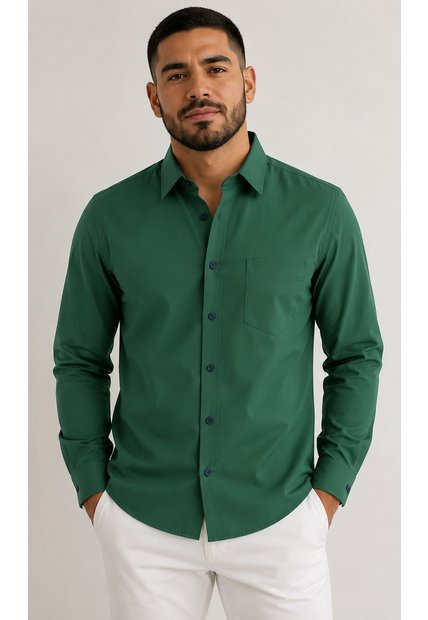 Camisa Para Hombre Manga Larga Verde Marca L&H Ref. 7Y101211