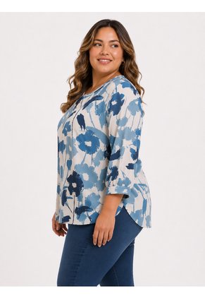 Blusa Para Mujer. Manga 3/4 Azul Claro Marca L&H Ref. 7K612014