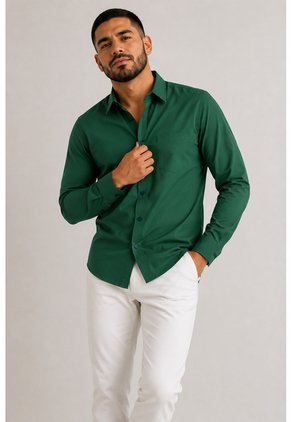 Camisa Para Hombre Manga Larga Verde Marca L&H Ref. 7Y101211