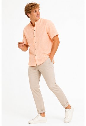 Camisa Para Hombre Manga Corta Naranja Marca L&H Ref. 7Y101241