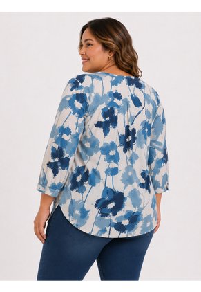 Blusa Para Mujer. Manga 3/4 Azul Claro Marca L&H Ref. 7K612014