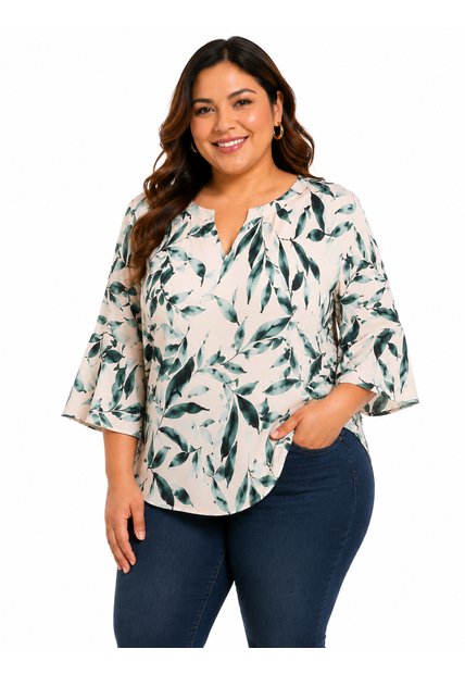 Blusa Para Mujer. Manga Corta Verde Marca L&H Ref. 7K612013