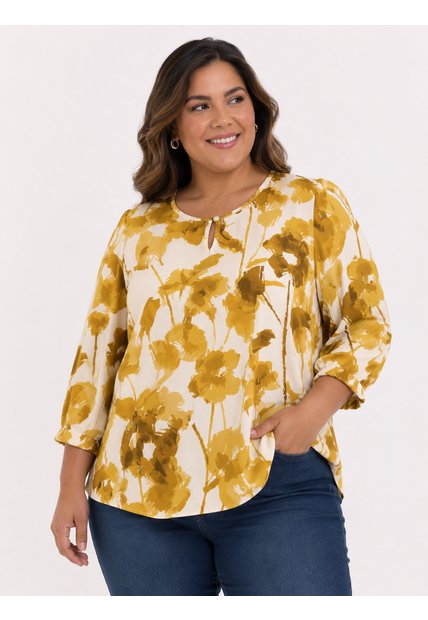 Blusa Para Mujer. Manga 3/4 Mostaza Marca L&H Ref. 7K612014
