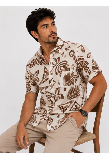 Camisa Para Hombre Manga Corta Cafe Marca L&H Ref. 7Y101238