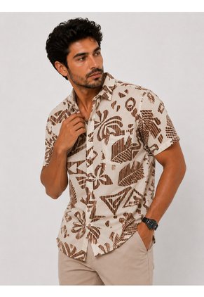 Camisa Para Hombre Manga Corta Cafe Marca L&H Ref. 7Y101238