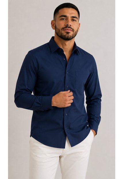 Camisa Para Hombre Manga Larga Azul Oscuro Marca L&H Ref. 7Y101211