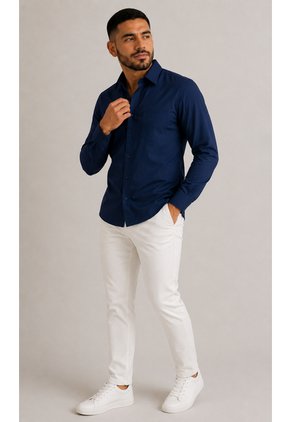Camisa Para Hombre Manga Larga Azul Oscuro Marca L&H Ref. 7Y101211