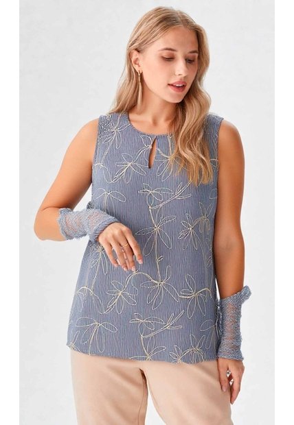 Blusa Para Mujer Manga Sisa Azul Marca L&H Ref. 1F412726