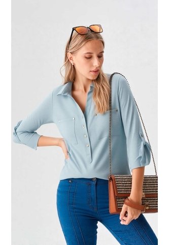 Blusa Para Mujer Manga 3/4 Azul Claro Marca L&H Ref. 1F412344 L&H