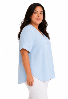 Blusa Para Mujer. Manga Corta Azul Claro Marca L&H Ref. 5P612115