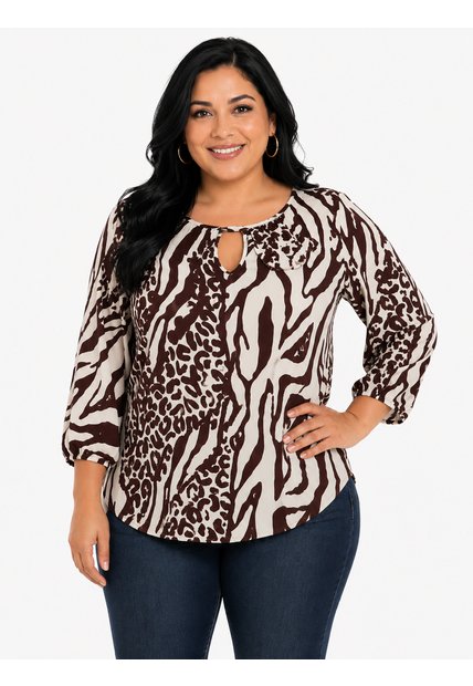 Blusa Para Mujer. Manga Corta Cafe Marca L&H Ref. 5P612113