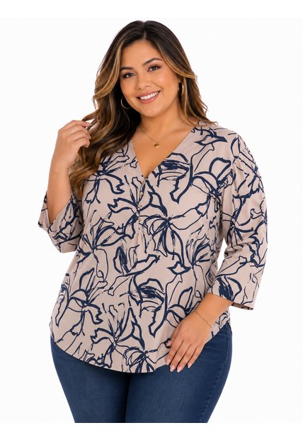 Blusa Para Mujer. Manga 3/4 Azul Marca L&H Ref. 5P612108