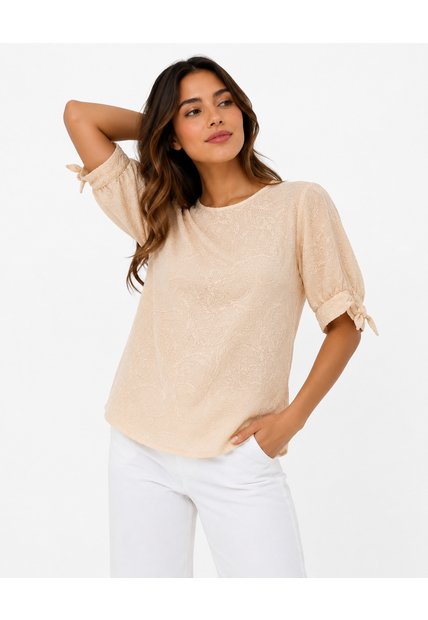 Blusa Para Mujer Manga Corta Beige Marca L&H Ref. 5P421002