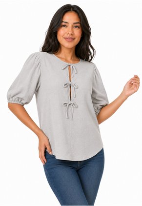 Blusa Para Mujer Manga Corta Gris Claro Marca L&H Ref. 5P412315