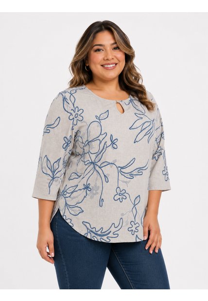 Blusa Para Mujer. Manga 3/4 Azul Marca L&H Ref. 5P612112