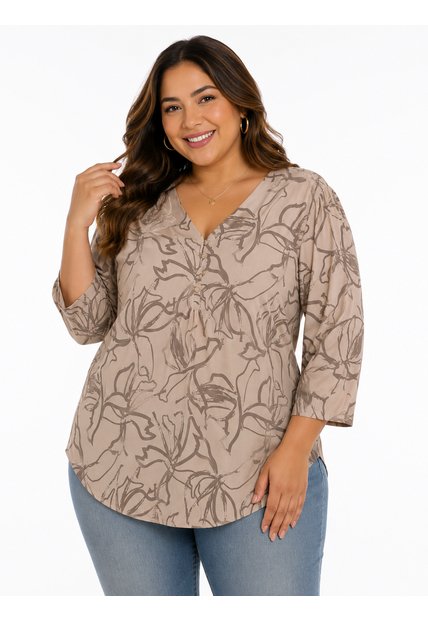 Blusa Para Mujer. Manga 3/4 Taupe Marca L&H Ref. 5P612108