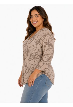 Blusa Para Mujer. Manga 3/4 Taupe Marca L&H Ref. 5P612108