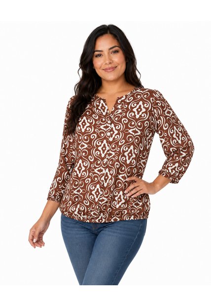 Blusa Para Mujer Manga 3/4 Cafe Marca L&H Ref. 5P412310