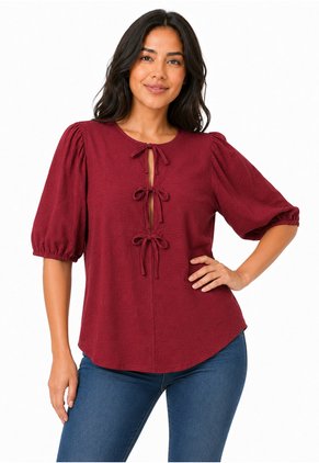 Blusa Para Mujer Manga Corta Vino Marca L&H Ref. 5P412315