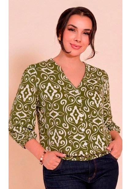 Blusa Para Mujer Manga 3/4 Verde Marca L&H Ref. 5P412310