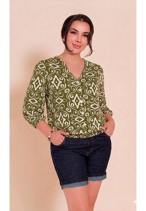 Blusa Para Mujer Manga 3/4 Verde Marca L&H Ref. 5P412310