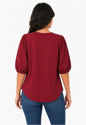 Blusa Para Mujer Manga Corta Vino Marca L&H Ref. 5P412315