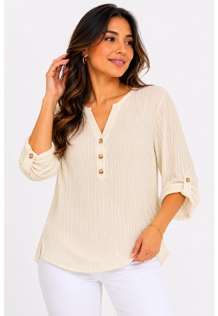 Blusa Para Mujer Manga 3/4 Crudo Marca L&H Ref. 5P412292