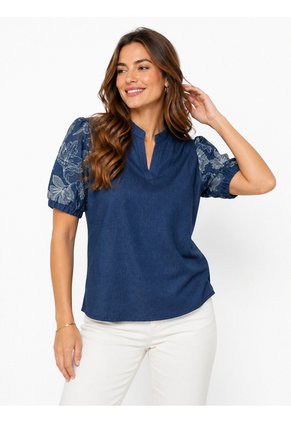 Blusa Para Mujer Manga Corta Azul Marca L&H Ref. 5P412296