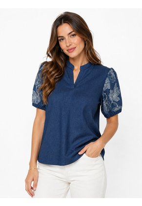 Blusa Para Mujer Manga Corta Azul Marca L&H Ref. 5P412296