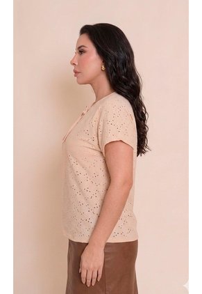 Camiseta Para Mujer Manga Corta Beige Marca L&H Ref. 5P409045