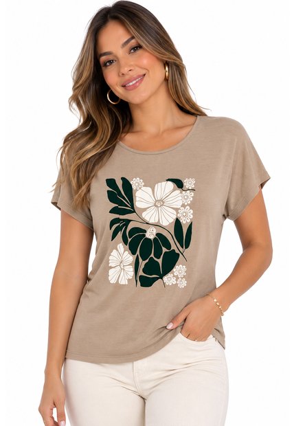Camiseta Para Mujer Manga Corta Beige Marca L&H Ref. 5G409273