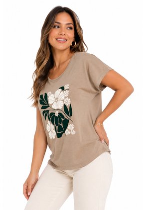 Camiseta Para Mujer Manga Corta Beige Marca L&H Ref. 5G409273