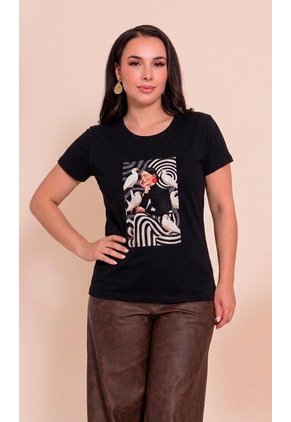 Camiseta Para Mujer Manga Corta Negro Marca L&H Ref. 5G409271