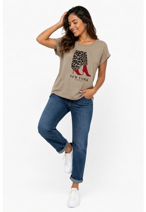 Camiseta Para Mujer Manga Corta Beige Marca L&H Ref. 5G409270