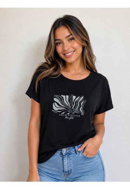 Camiseta Para Mujer Manga Corta Negro Marca L&H Ref. 5G409252