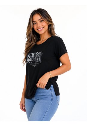Camiseta Para Mujer Manga Corta Negro Marca L&H Ref. 5G409252