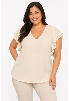 Blusa Para Mujer. Manga Corta Taupe Marca L&H Ref. 4R612040