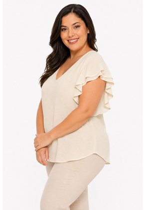 Blusa Para Mujer. Manga Corta Taupe Marca L&H Ref. 4R612040