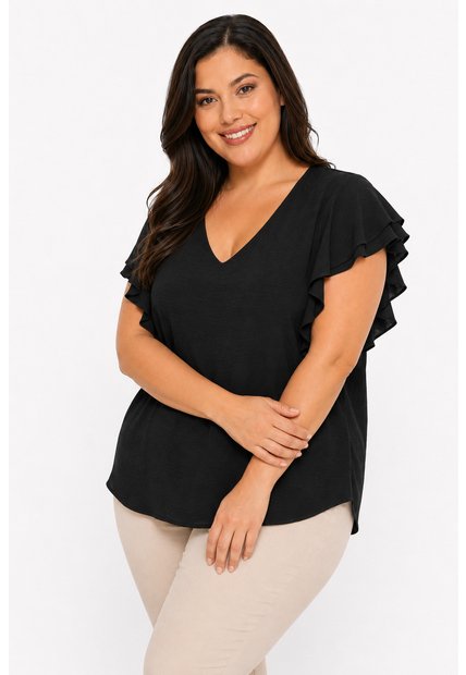 Blusa Para Mujer. Manga Corta Negro Marca L&H Ref. 4R612040