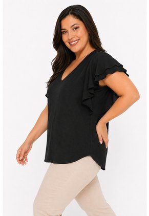 Blusa Para Mujer. Manga Corta Negro Marca L&H Ref. 4R612040
