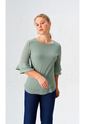 Blusa Para Mujer Manga 3/4 Verde Marca L&H Ref. 5P412271