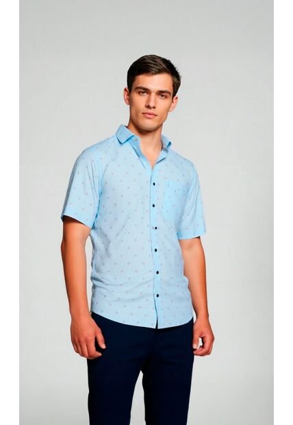 Camisa Para Hombre Manga Corta Azul Marca L&H Ref. 7Y101224