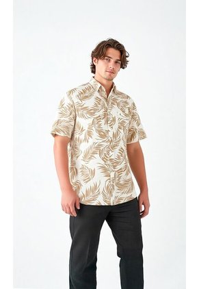 Camisa Para Hombre Manga Corta Beige Marca L&H