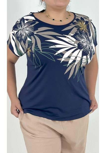 Camiseta Para Mujer. Manga Corta Azul Oscuro Marca L&H