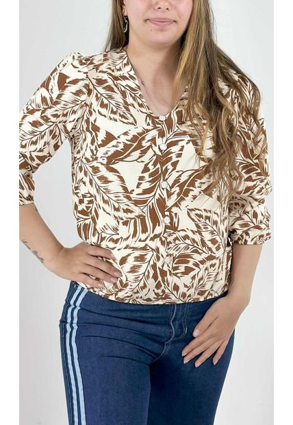 Blusa Para Mujer Manga 3/4 Taupe Marca L&H