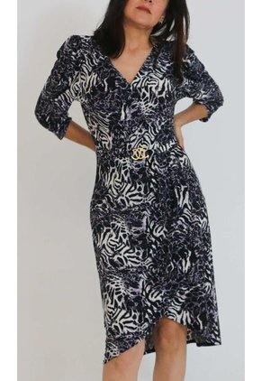 Vestido Para Mujer Manga 3/4 Gris Oscuro Marca L&H